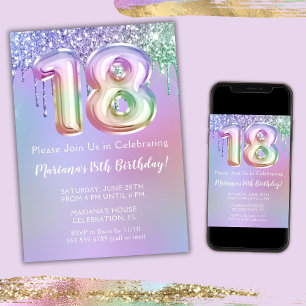 Convite de Aniversário de 18 Anos Brilho Rosa Roxo