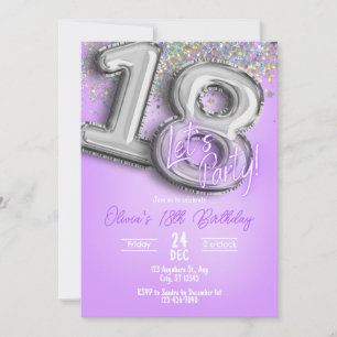 Convite de Aniversário de 18 Anos com Brilho Roxo