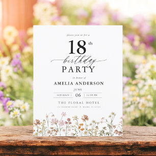 Convite de aniversário de 18 anos com flores para 