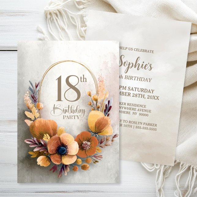 Convite de Aniversário de 18 Anos com Tema Floral  (Criador carregado)