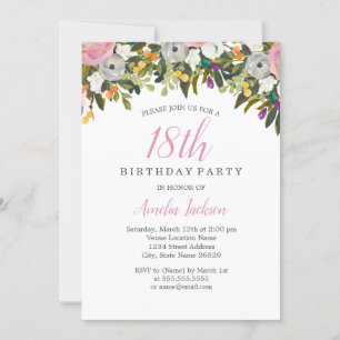 Convite de Aniversário de 18 Anos Floral Rosa Mode
