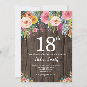 Convite de Aniversário de 18 Anos Floral Rústico