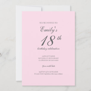 Convite de Aniversário de 18 Anos Minimalista Rosa