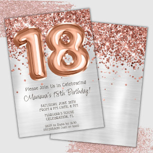 Convite de Aniversário de 18 Anos Rose Gold Prata
