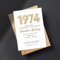 Convite de aniversário de 1974 Dourado branco pret