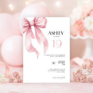Convite de Aniversário de 19 Anos com Laço Rosa pa