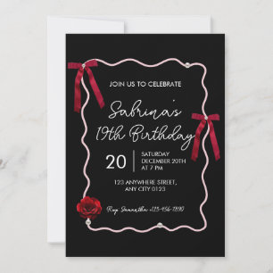 Convite de Aniversário de 19 Anos Coquette Moderno