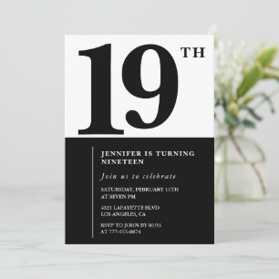 Convite de aniversário de 19 anos elegante Garota