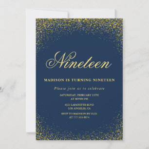 Convite de aniversário de 19 anos elegante Glitter