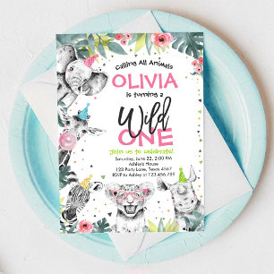 Convite de Aniversário de 1 Ano Animais da Festa d