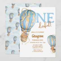 Convite de Aniversário de 1 Ano Balão de Ar Quente