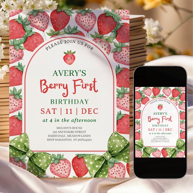 Convite de Aniversário de 1 Ano Berry (Criador carregado)