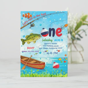 Convite de Aniversário de 1 Ano Blue Fish Boat Ofi