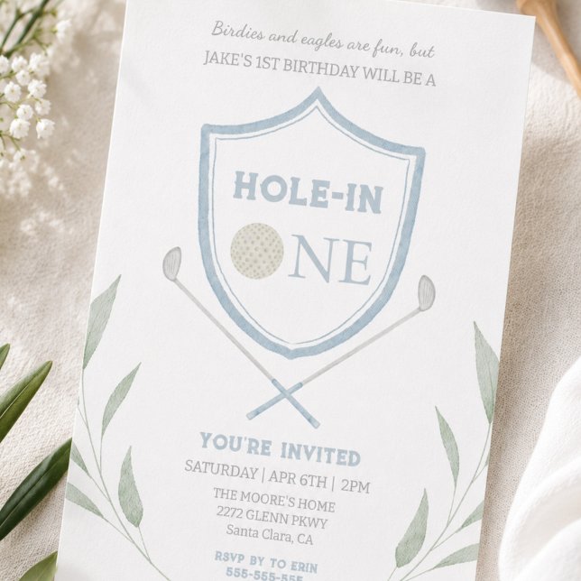 Convite de Aniversário de 1 Ano Blue Hole in One G (Criador carregado)