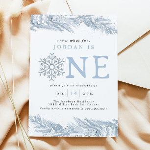 Convite de Aniversário de 1 ano Blue Snowflake, Ne