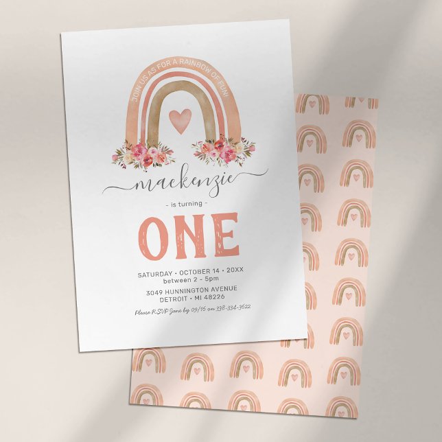Convite de Aniversário de 1 Ano Boho Arco-Íris (Criador carregado)