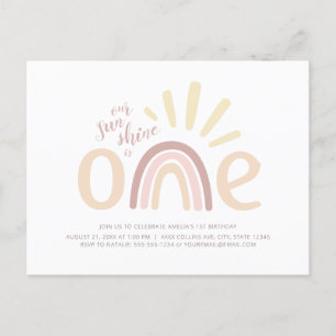 Convite de Aniversário de 1 Ano Boho Arco-Íris e S