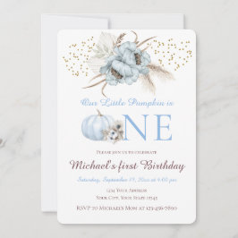 Convite de Aniversário de 1 Ano Boho Azul Abóbora 