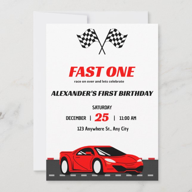 Convite de Aniversário de 1 Ano Carro de Corrida F (Frente)