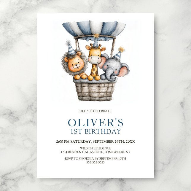 Convite de Aniversário de 1 ano com Animais da Sav (Criador carregado)
