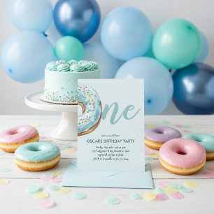 Convite de Aniversário de 1 Ano com Donut Azul Pas