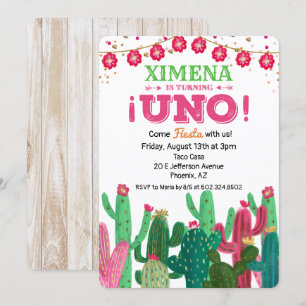 Convite de Aniversário de 1 Ano com Festa Cactus