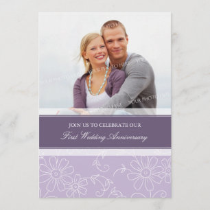 Convite de Aniversário de 1 Ano com Floral Roxo