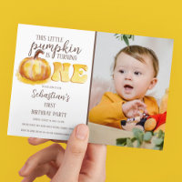 Convite de Aniversário de 1 Ano com Foto de Abóbor