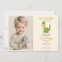 Convite de Aniversário de 1 ano com Foto de Dinoss