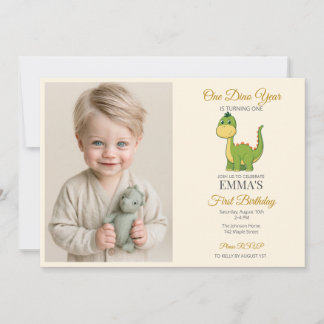 Convite de Aniversário de 1 ano com Foto de Dinoss