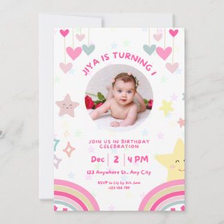 Convite de Aniversário de 1 Ano com Foto Personali