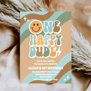 Convite de Aniversário de 1 Ano com Smiley Retro