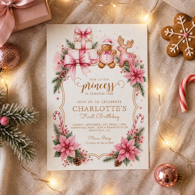 Convite de Aniversário de 1 ano com Tema de Natal  (Criador carregado)