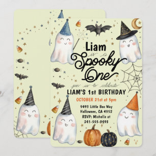 Convite de Aniversário de 1 Ano Cream Spooky One