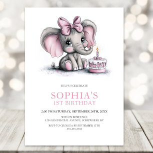 Convite de Aniversário de 1 Ano da Elefanta Menina