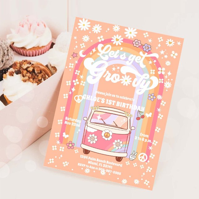 Convite de Aniversário de 1 Ano da Groovy Daisy (Criador carregado)