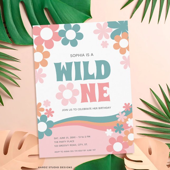 Convite de Aniversário de 1 Ano da Menina Daisy Wi (The front of the invitation is shown at a 5x7 inch. Choose size, paper, + corner style.)