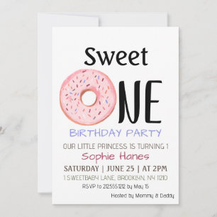 Convite de Aniversário de 1 Ano da Menina do Donut