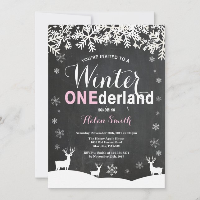 Convite de Aniversário de 1 Ano da Menina Winter O (Frente)
