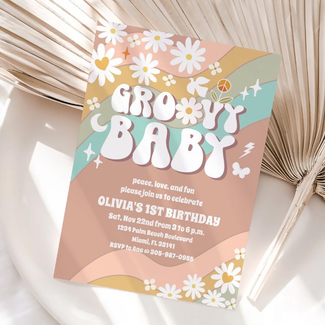 Convite de Aniversário de 1 ano da Retro Daisy (Criador carregado)