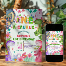 Convite de Aniversário de 1 Ano de Dinossauro Meni