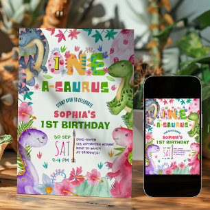 Convite de Aniversário de 1 Ano de Dinossauro Meni