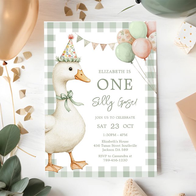 Convite de Aniversário de 1 Ano de Um Ganso Bobo (Criador carregado)