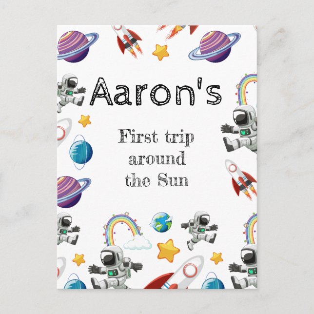 Convite de Aniversário de 1 Ano do Astronauta Espa (Frente)