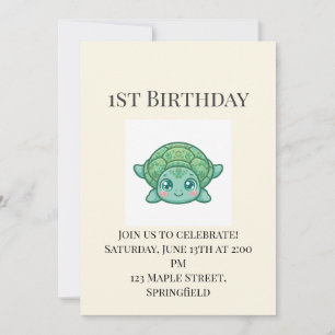 Convite de Aniversário de 1 Ano do Bebê Tartaruga