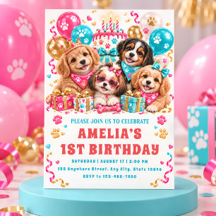 Convite de Aniversário de 1 Ano do Cachorrinho Fof