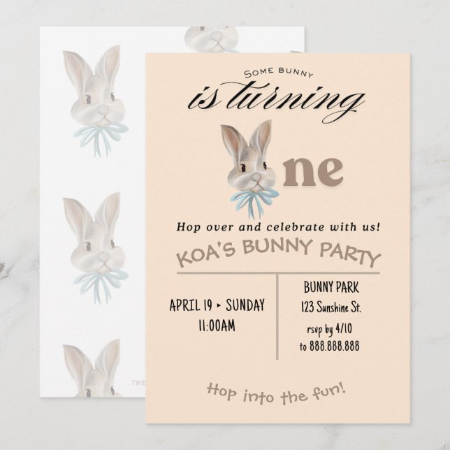 Convite de Aniversário de 1 Ano do Coelhinho Perso (Frente/Verso)