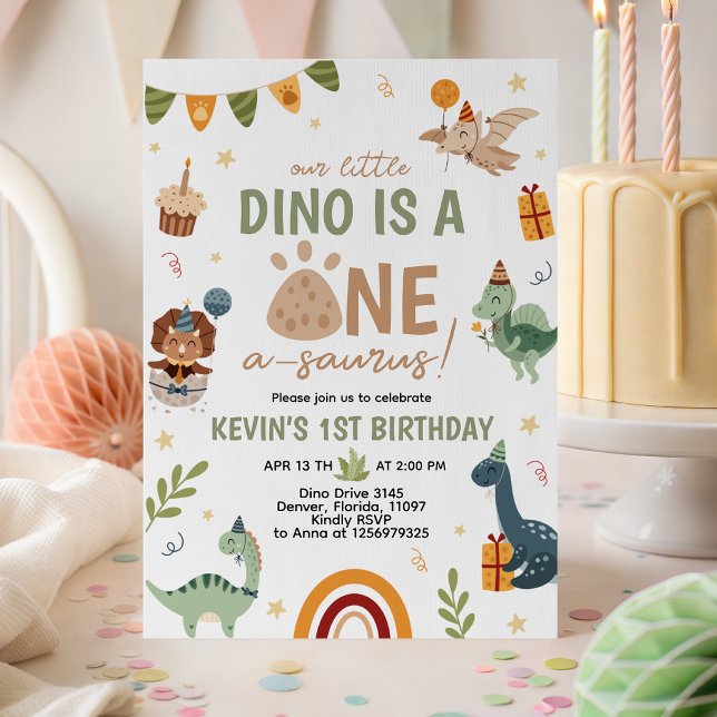 Convite de Aniversário de 1 ano do Dino ONE-a-saur (Criador carregado)