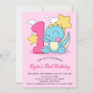 Convite de Aniversário de 1 Ano do Dinossauro Bebê