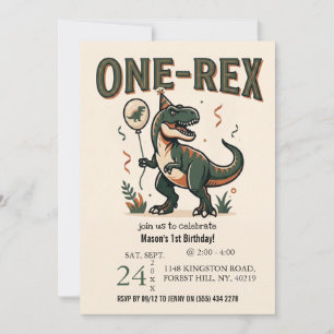 Convite de Aniversário de 1 Ano do Dinossauro Boni